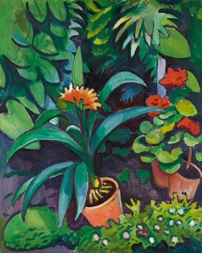 Flowers in the Garden, Clivia and Pelargoniums by August Macke