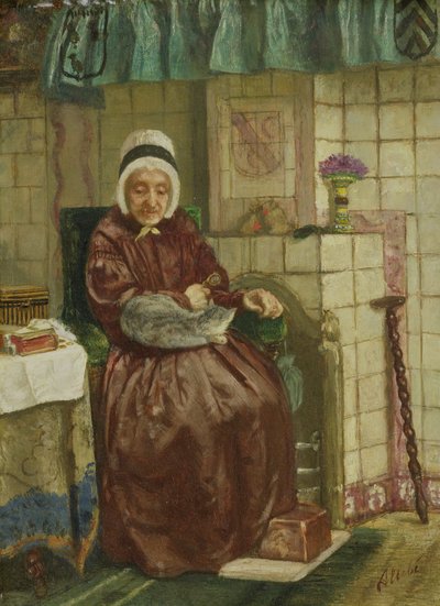 Old Woman by the Fireplace by Auguste Allebe