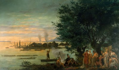 Pfahlbaudorf aus der Bronzezeit von Auguste Bachelin