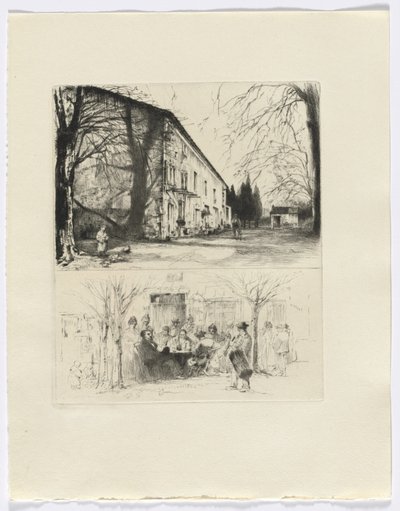 Frédéric Mistral: Memoirs and Stories by Frédéric Mistral: street scene/ people at outdoor table (insert after p. 24) DUPLICATE by Auguste Brouet