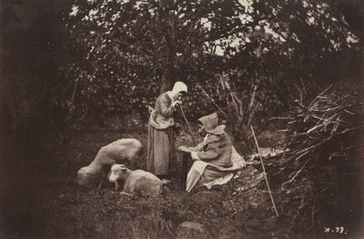 Two Shepherdesses Resting with Two Sheep by Auguste Giraudon