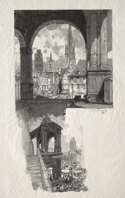 Rouen Illustrated: Place de la Haute Vieille Tour; Edicule de la Fierte by Auguste Louis Lepère