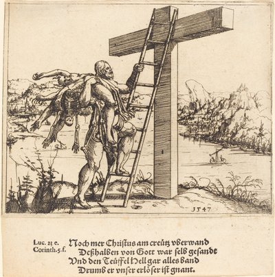 Christ Ascending the Cross with Sin, Death, and the Devil by Augustin Hirschvogel