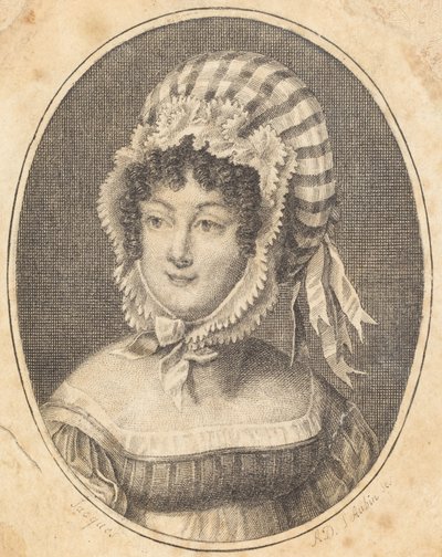 Head of a Woman Wearing a Striped Bonnet by Augustin de Saint-Aubin
