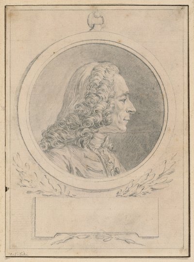 Portrait of Voltaire, after His Bust by Jean-Baptiste Lemoyne II by Augustin de Saint-Aubin