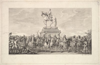 The Inauguration of the Statue of Louis XV, Vignette on page 1, from Description des Trava, 1766 by Augustin de Saint Aubin
