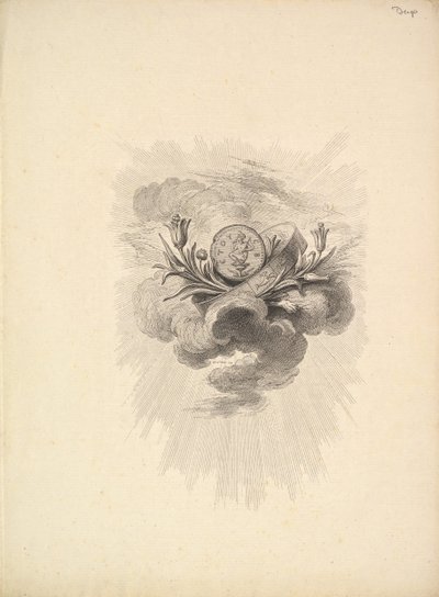 Vignette with a Medal depicting Harpocrate and Lotus Flowers, Volume I, Page 12 by Augustin de Saint Aubin