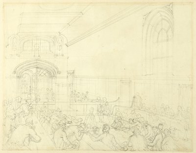 Study for Guild Hall, Examination of a Bankrupt Before His Creditors, from Microcosm of London by Augustus Charles Pugin