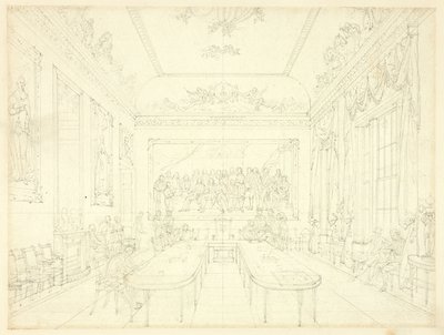 Study for Trinity House, from Microcosm of London (recto); Architectural Sketch of Row House Facades (verso) by Augustus Charles Pugin