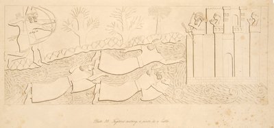 Fugitives crossing a river to a Castle, from Monuments of Nineveh by Austen Henry Layard