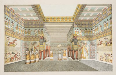Reconstruction of the Hall of an Assyrian palace, from Monuments of Nineveh, pub. 1849 by Austen Henry Layard