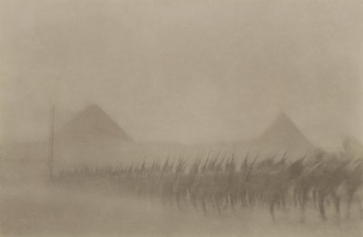 Australian infantry marching during a dust storm, known in Egypt as a Khamseen, 1915 by Australian Photographer