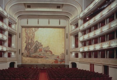 Auditorium of the Viennese State Opera House showing a scene from Orpheus, destroyed in 1945, rebuilt and opened again in 1955 by Austrian Photographer