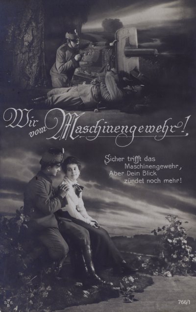 Austrian Machine-Gunner on the Battlefield and with His Sweetheart by Austrian Photographer