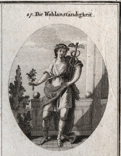 Allegory of decency. Young man with a lion