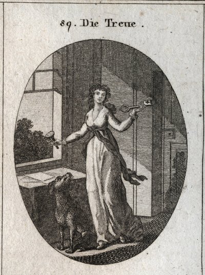 Allegory of loyalty whose symbols are the key, the seal and the dog. Engraving in 