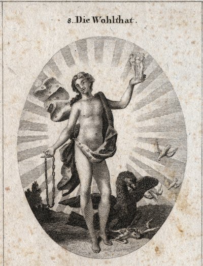 Allegory of the Blessing Represented by a Handsome Young Man with a Laughing Face. His Drapery is Dotted with Stars and is Surrounded by Rays of Light, with One Hand He Holds the Graces and on the Other a Chain of Gold. The Eagle Near Him Shares Its Prey by Austrian School