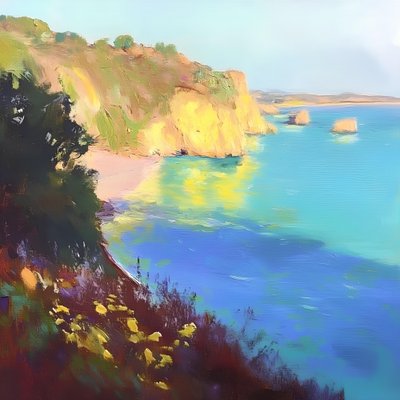 Golden Cliffs Azure Sea by Avanesova Elena