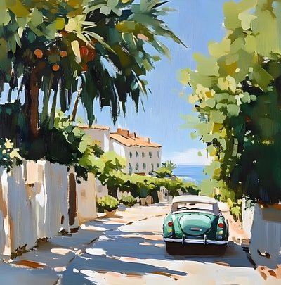 Green Car Coastal Drive by Avanesova Elena