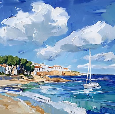 Mediterranean Beach Sailboat by Avanesova Elena