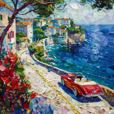 Red Car Mediterranean Coast by Avanesova Elena