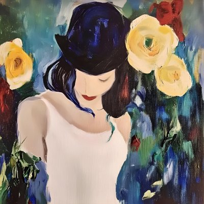 Woman With Hat And Roses by Avanesova Elena