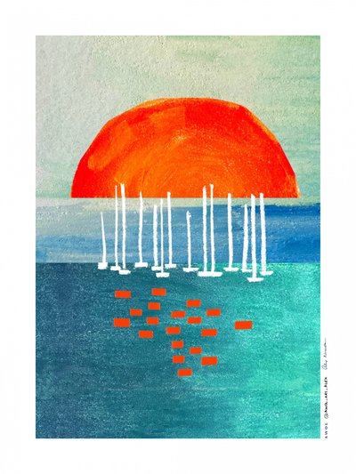 Orange Sun Sailboats by Awol Art Alex