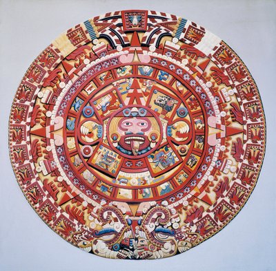 Pre-Columbian Civilization: The Aztec Calendar (Stone of the Sun): Disc Representing the Aztec Calendar and Cosmogony (Tonalpohualli) by Aztec Aztec