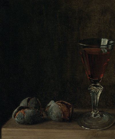 A Glass of Wine with Walnuts on a Table by Balthasar Denner
