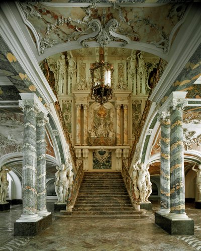 View of the Grand Staircase of Augustusburg Castle by Balthasar Neumann