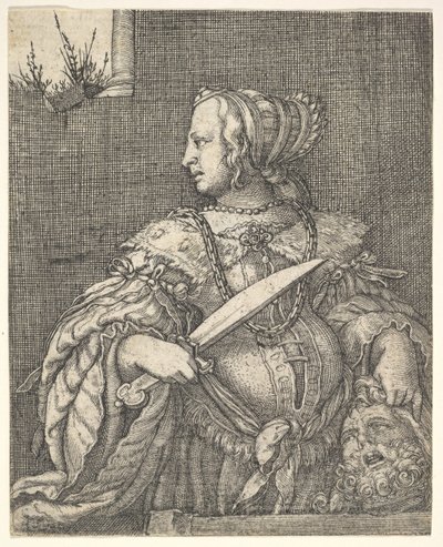 Judith, half-length and in profile to the left, a sword in her right hand and the head of Holofernes by Barthel Beham