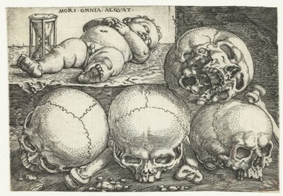 Sleeping Child with Hourglass and Four Skulls (Mors Omnia Aeqvat) by Barthel Beham