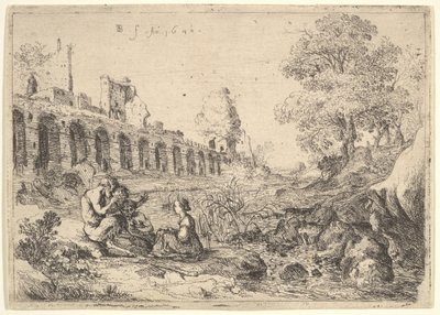 Corsica Seated Before Satyrs on the Bank of a River, from a Pair of Plates for Battista Gu by Bartholomeus Breenbergh