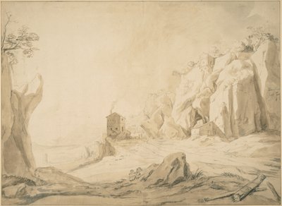 Landscape with a Road below Cliffs near Bracciano by Bartholomeus Breenbergh