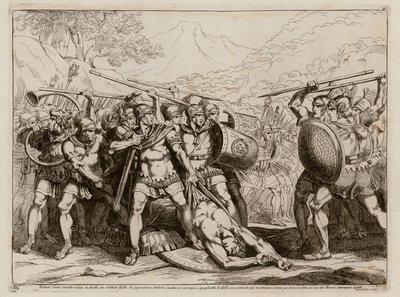 Battle between Romans and Gauls after Marcus Valerius Corvus killed a giant Gaul in single combat, 349 BC by Bartolomeo Pinelli