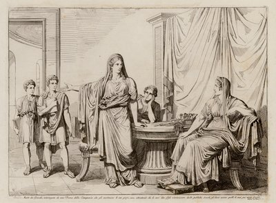 Cornelia, mother of the Gracchi, showing her sons as her jewels by Bartolomeo Pinelli