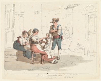 Family Scene with a Mother and Child, illustration for Roman Costumes and Customs by Bartolomeo Pinelli