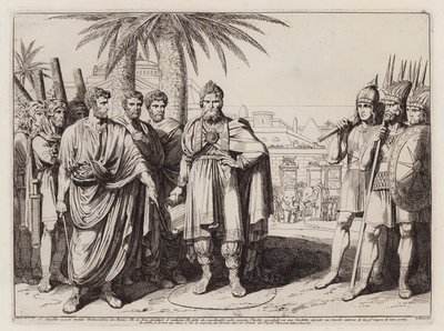 Gaius Popillius Laenas drawing a circle in the sand around Antiochus IV Epiphanes by Bartolomeo Pinelli