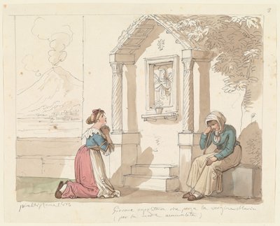 Neapolitan Woman Praying to the Virgin for Her Sick Mother, Illustration for Roman Costumes and Customs by Bartolomeo Pinelli