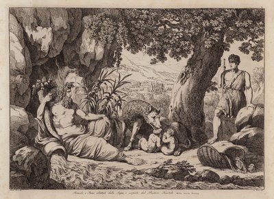 Romulus and Remus suckled by the she-wolf, and discovered by the shepherd Faustulus by Bartolomeo Pinelli
