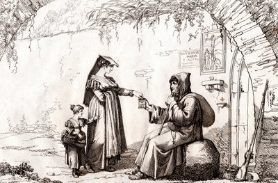 Woman from Frascati and a Hermit, Etching by Bartolomeo Pinelli by Bartolomeo Pinelli