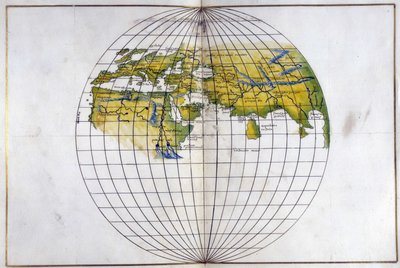 Hemispheric map of the old World, from Europe and Africa to India; showing the divisions of Ptolemy by Battista Agnese