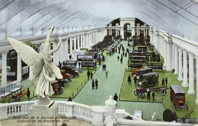 Postcard depicting Motor Vehicles in the British section of the Exposition Universelle in Brussels in 1910 by Belgian School