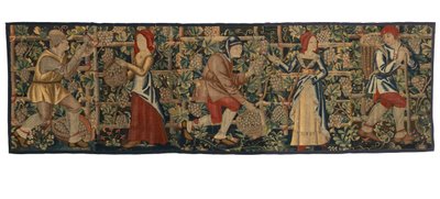 Tapestry Fragment Depicting Vintagers, Possibly from Tournai, c.1460-70 by Belgian School