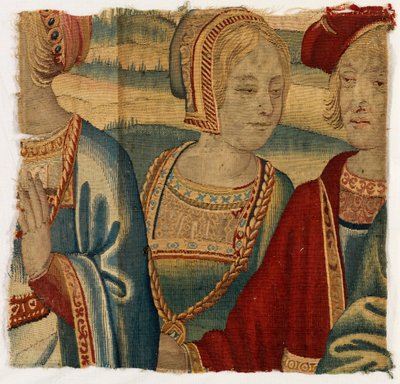 Tapestry fragment depicting man and woman by Belgian School
