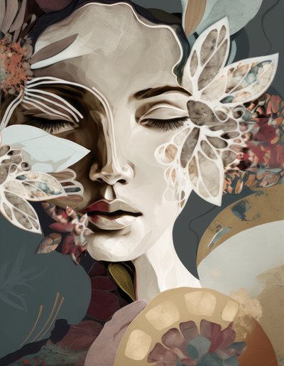 Woman Portrait with Floral Elements by Bella Eve