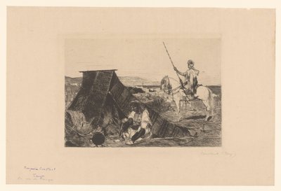 Landscape with Tent and Rider (Etchings by Various Printmakers from 1877) by Benjamin  Constant