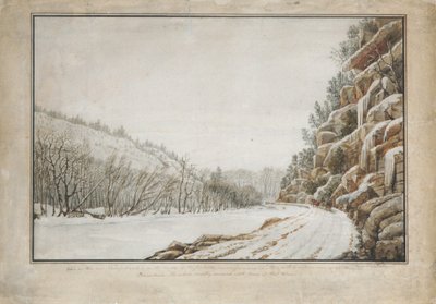 View on the New Turnpike Road, on the Margin of the Juniata, with a Distant View..., 1820 by Benjamin Henry Latrobe