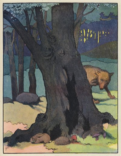 Wolf Stalking a Rabbit by Benjamin Rabier