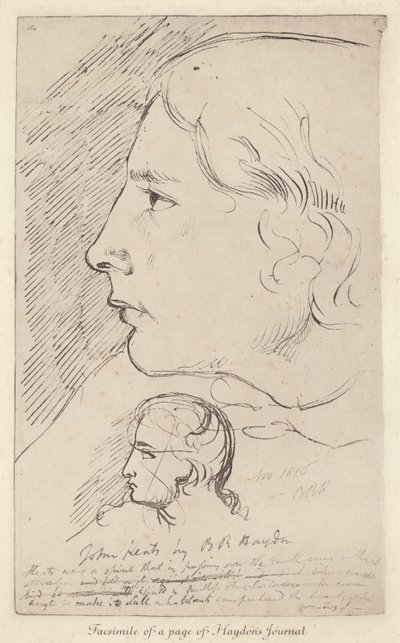 Sketch of English poet John Keats from the journal of English artist Benjamin Haydon by Benjamin Robert (after) Haydon